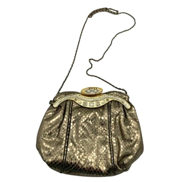 Vintage Snake Embossed with crystal embossing*Gorgeous kiss lock style crossbody - Picture 1 of 8